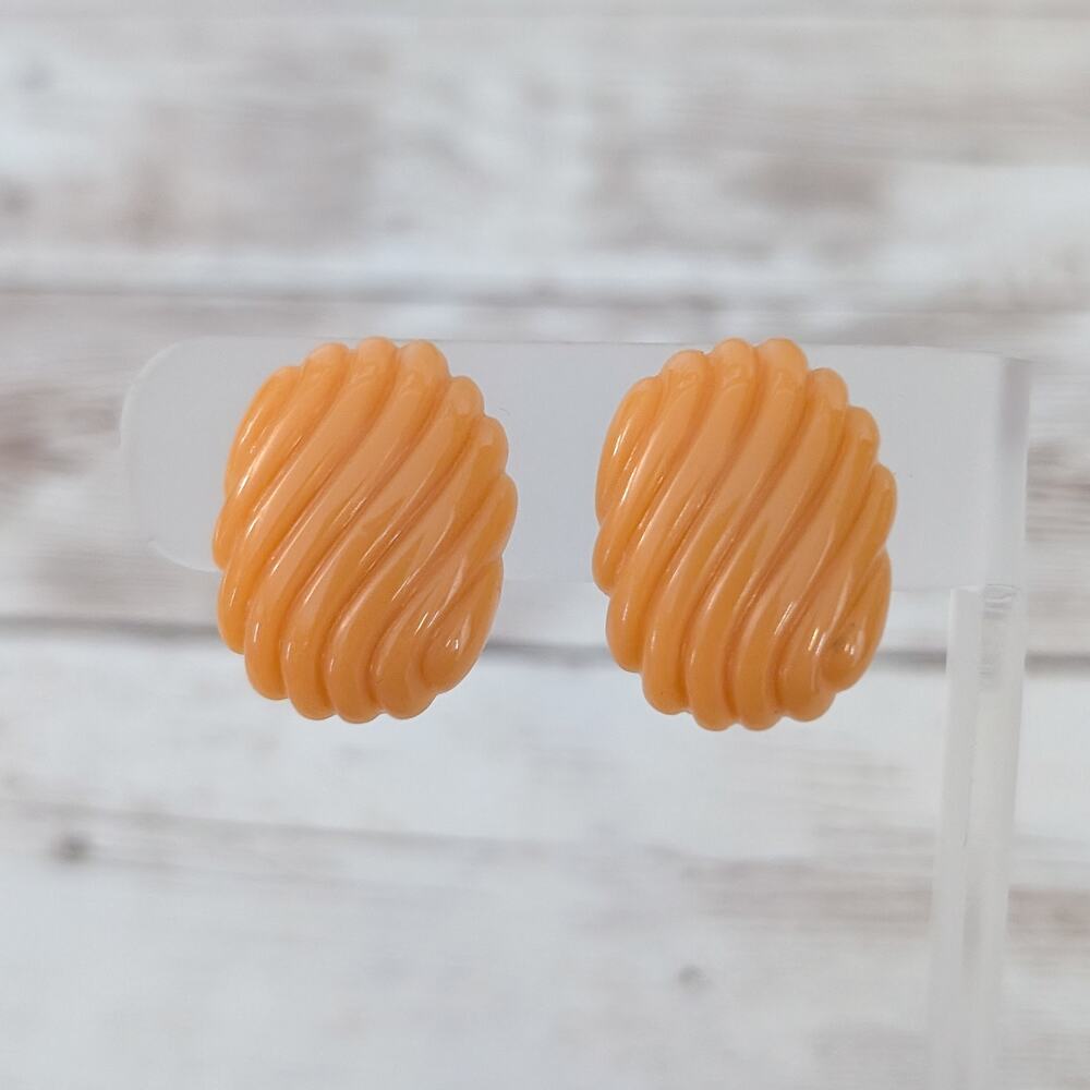 Vintage Clip On Earrings Dusky Orange Tone Unusual
